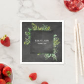 Name und Datum w/Grüne Bouquet auf Chalkboard Serviette (Beispiel)
