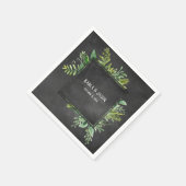 Name und Datum w/Grüne Bouquet auf Chalkboard Serviette (Ecke)