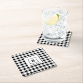 Name und erster, Schwarz-Weiß-Buffalo-Karo (6) Rechteckiger Pappuntersetzer (Vor Ort)