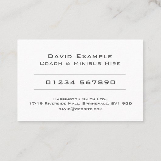 Name und Foto auf einem Mietwagen mit Reisebus und Visitenkarte (Rückseite)