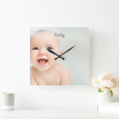 Name und Foto des Babys Quadratische Wanduhr (Zuhause)