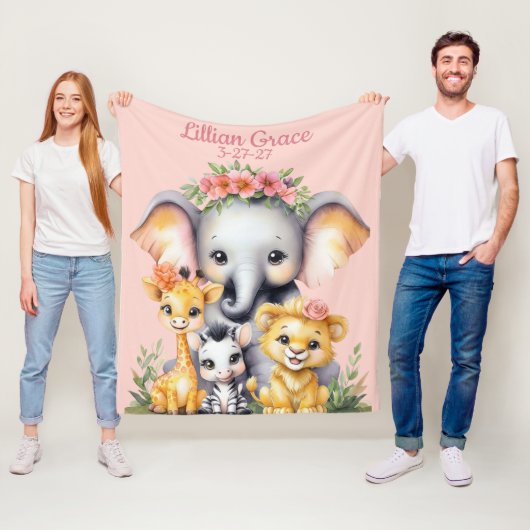 Name und Geburtsdatum Custom Safari Kinderzimmer Fleecedecke (Beispiel)
