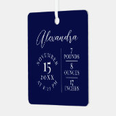 Name und Geburtsstat Foto Navy Keepake Ornament Aus Metall (Vorderseite links)