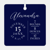 Name und Geburtsstat Foto Navy Keepake Ornament Aus Metall (Vorderseite)