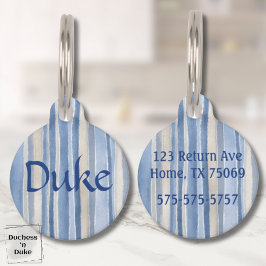 Name und gestreiftes Muster in Blau und Beige Haustiermarke