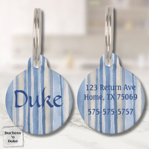 Name und gestreiftes Muster in Blau und Beige Haustiermarke