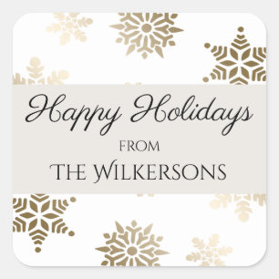 Name und Gold Snowflakes Quadratischer Aufkleber