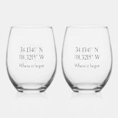 Name und GPS-Koordinaten Personalisiert Weinglas Ohne Stiel (Vorderseite)