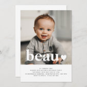 Name und Herz Foto Einladung zum ersten Geburtstag (Vorne/Hinten)