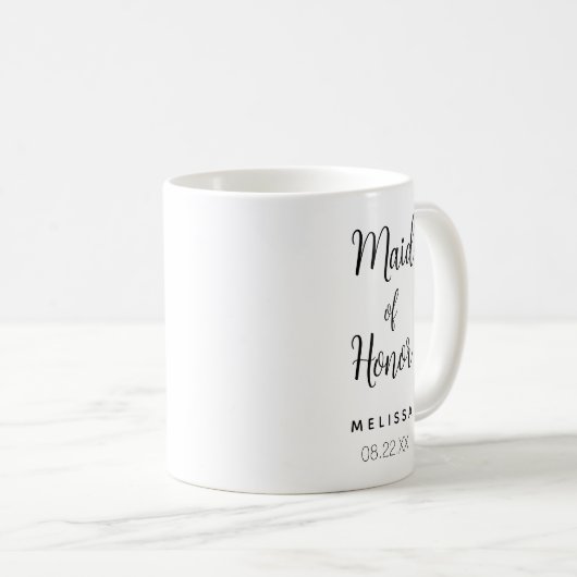 Name und Hochzeitstermin der Bridesmaid Kaffeetasse (VorderseiteRechts)