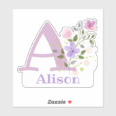 Name und Initial mit Blumen-Design-Ausschneiden Aufkleber (Blatt)