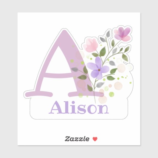 Name und Initial mit Blumen-Design-Ausschneiden Aufkleber (Blatt)