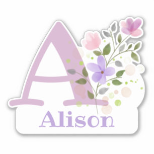 Name und Initial mit Blumen-Design-Ausschneiden Aufkleber