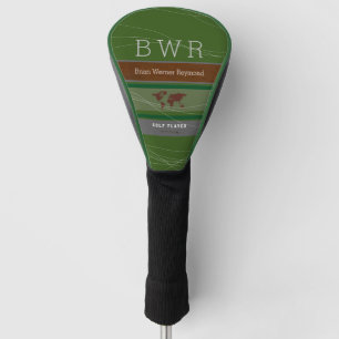 Name und Initialen des Golfspielers grün gestreift Golf Headcover