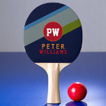 Name und Initialen des Monogram Players auf coolen Tischtennis Schläger<br><div class="desc">Ein modernes und gestreiftes Design für einen Tischtennisspieler,  um mit seinem Namen und seinen Initialen zu personalisieren</div>