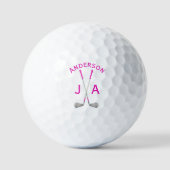 Name und Initialen Monogramm Rosa Golfball (Vorderseite)