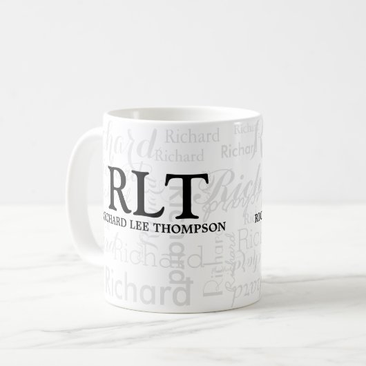 Name und Initialen Personalisiert Moderne Monogram Kaffeetasse (Vorderseite Links)