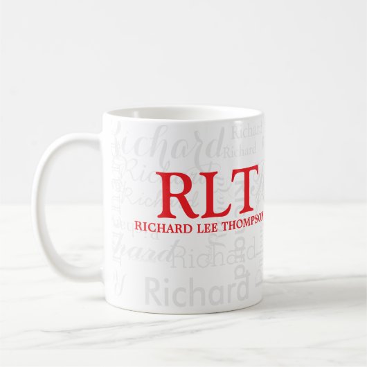 Name und Initialen Personalisiert Modernes rotes M Kaffeetasse (Links)