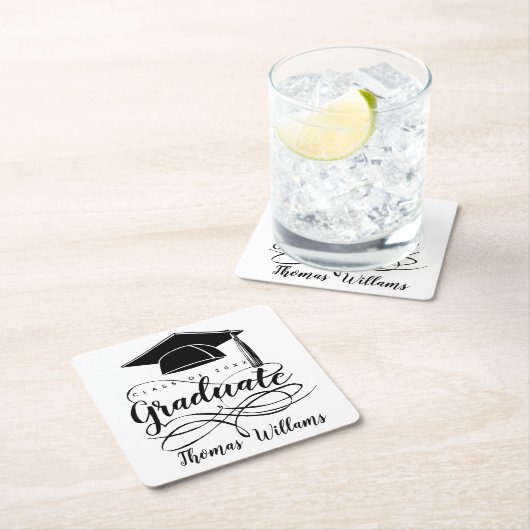 Name und Jahr der Graduierung Rechteckiger Pappuntersetzer (Vor Ort)
