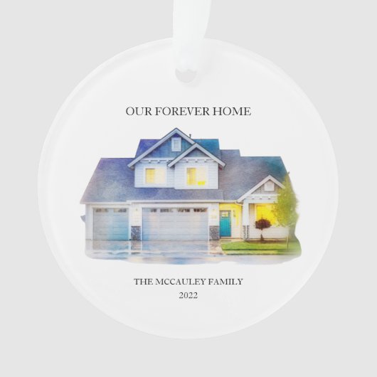 Name und Jahr der Wasserfarbe für die Zuhause Ornament (Vorderseite)