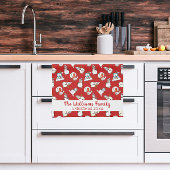 Name und Jahr der Weihnachtsfamilie | Snowman Red Geschirrtuch