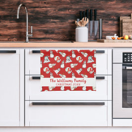 Name und Jahr der Weihnachtsfamilie | Snowman Red Geschirrtuch