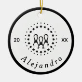 Name und Jahr des eleganten Black & White Bowling  Keramik Ornament (Vorne)