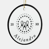 Name und Jahr des eleganten Black & White Bowling  Keramik Ornament (Links)