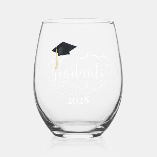 Name und Jahr des Hochschulabschlusses Weinglas Ohne Stiel (Vorderseite)