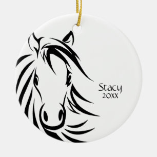 Name und Jahr des schwarzen Pferdes Keramik Ornament