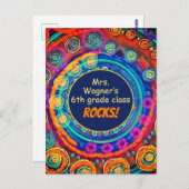 Name und Klassenrock des Lehrers, bunter Spaß Postkarte (Vorne/Hinten)