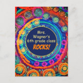 Name und Klassenrock des Lehrers, bunter Spaß Postkarte (Vorderseite)