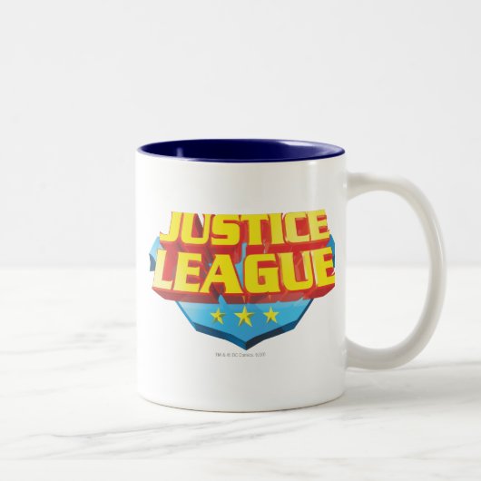 Name und Logo der "Gerechtigkeitsliga" Zweifarbige Tasse (Rechts)
