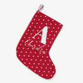 Name und Monogram Personalisiert Polka Dots Red Kleiner Weihnachtsstrumpf (Vorderansicht (hängend))