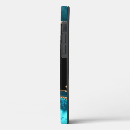 Name und Monogramm, Aquamarin/schwarz, Gold/Aquama Case-Mate iPhone Hülle (Rückseite / Links)