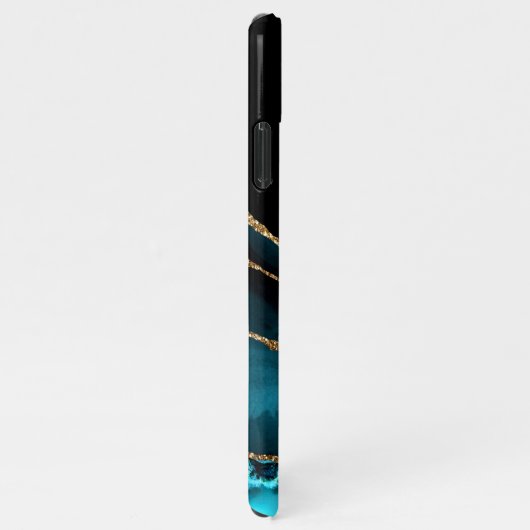 Name und Monogramm, Aquamarine schwarze Gürtellini iPhone Hülle (Rechte Seite)