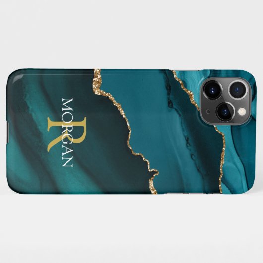 Name und Monogramm, Aquamarines schwarzes Tor, wei iPhone Hülle (Rückseite (Horizontal))