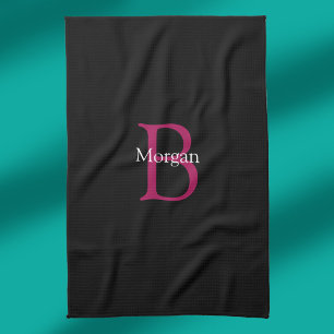 Name und Monogramm auf Schwarz Geschirrtuch