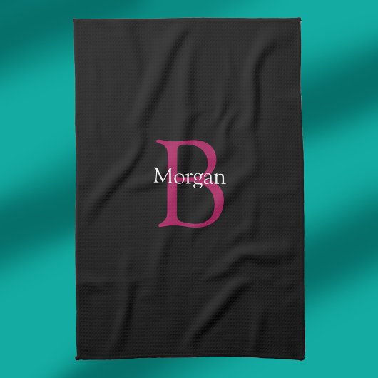 Name und Monogramm auf Schwarz Geschirrtuch
