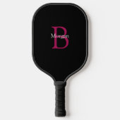 Name und Monogramm auf Schwarz Pickleball Schläger (Vorderseite)