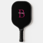 Name und Monogramm auf Schwarz Pickleball Schläger (Rückseite)