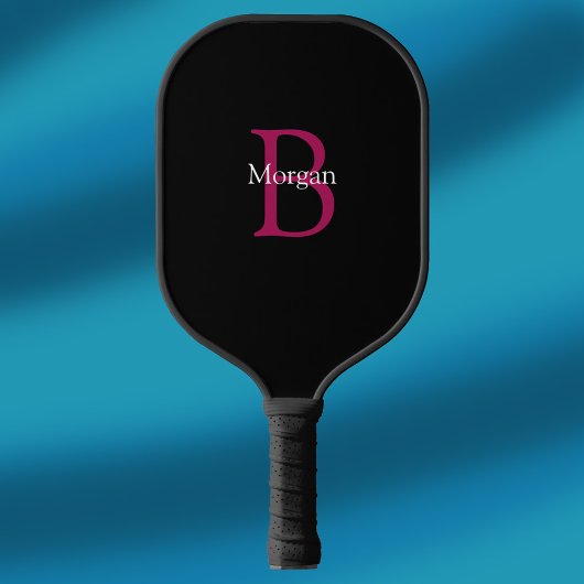 Name und Monogramm auf Schwarz Pickleball Schläger