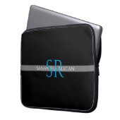 Name und Monogramm blau/weiß graue Streifen person Laptopschutzhülle (Vorderseite Links)