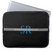 Name und Monogramm blau/weiß graue Streifen person Laptopschutzhülle (Vorderseite)