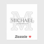 Name und Monogramm der eleganten Personalisierten  Aufkleber<br><div class="desc">Fügen Sie Ihrer Hochzeit eine persönliche Touch mit dem Monogramm der personalisierten Trauzeugen hinzu und benennen Sie den Aufkleber nach Maß. Dieser Aufkleber enthält den Namen des personalisierten Trauzeugen mit dem Titel in Grau und Monogramm in hellgrau als Hintergrund, im klassischen Serif-Schriftart-Stil. Auch perfekt für Trauzeuge, Brautvater, Ringträger und mehr....</div>