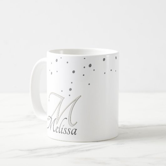 ✨ Name und Monogramm der Glitzern des Silver Glitz Kaffeetasse (Vorderseite Links)
