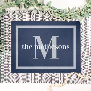 Name und Monogramm der Navy & Gray-Familie Fußmatte