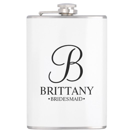 Name und Monogramm der personalisierten Bridesmaid Flachmann (Vorderseite)