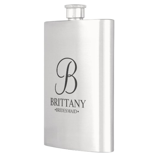 Name und Monogramm der personalisierten Bridesmaid Flachmann (Links)
