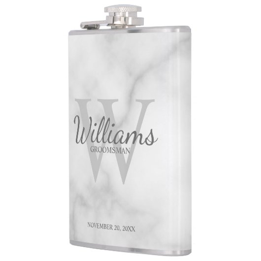 Name und Monogramm der personalisierten Trauzeuge Flachmann (Links)